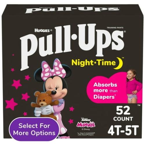 Pull-Ups Girls' Night-Time Potty Training Pants, 4T-5T (38-50 lbs), 52 Ct (Select for More)
