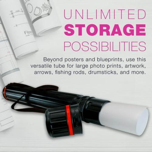 U.S. Art Supply Black Telescoping Drafting Tube - 4 Outside/3-3/4 Inside Diameter, Expands 30-1/4 to 52, Durable Protection with Shoulder Strap - Ideal for Posters, Blueprints, Art & More