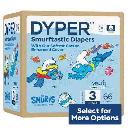 DYPER Cotton-Enhanced Diapers Smurfs Edition, Size 3, 66 Count (Select for More Options)