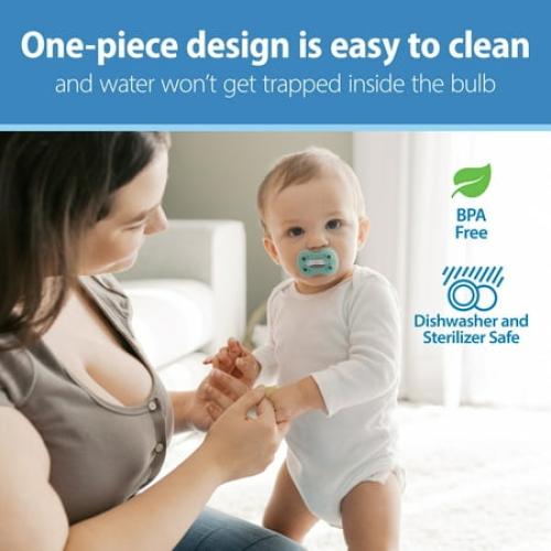 Dr. Brown's Advantage Lightweight One-Piece Silicone Baby Pacifier, Fully Symmetrical Soother, Neutral, 6-18m, BPA Free, 3 Pack
