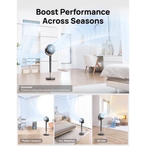 Dreo Fan for Bedroom, 120° 120° Oscillating Standing Fan, DC Motor, 80ft Air Circulator for Whole Room, 8 Speeds, 3 modes, Quiet Pedestal Fans, 23dB, Adjustable Height, Remote Control, 8H Timer