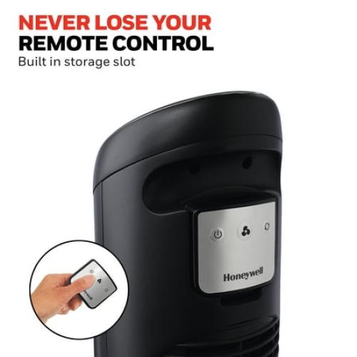 Honeywell 40 Black Quiet Set Oscillating Tower Fan, 30ft Air Circulation Power, 5 Speed, Auto Off Timer, HYF260B