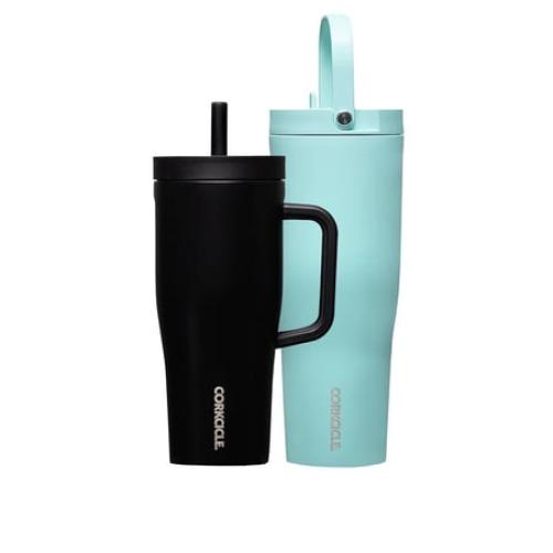 Corkcicle Leakproof Hydration Set, 2-Pack Go Cup XL (30oz) and Cruiser (22oz) Insulated Tumblers with Straws Black/Teal