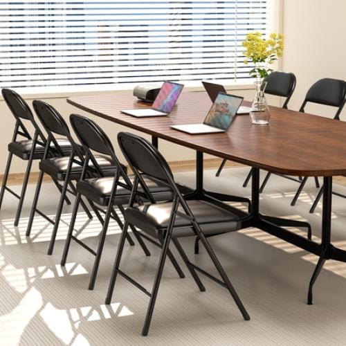 VENI 4-Pack Vinyl-Padded 30 Metal Folding Steel Chairs Adult Foldable Chair 3 Pack, Black