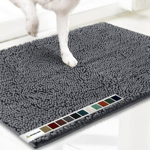 Muddy Mat® SHOWN ON TV Highly Absorbent Microfiber Door Mat and Pet Rug Non Slip Thick Washable Area and Bath Mat Soft Chenille for Kitchen Bathroom Bedroom Indoor and Outdoor - Grey Medium 30X19