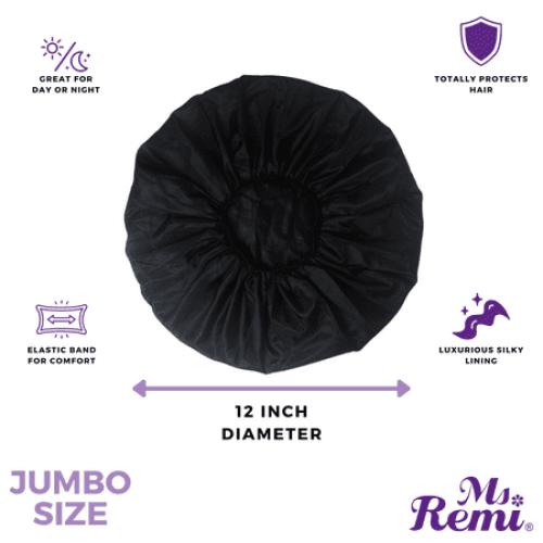 Ms. Remi X-Large Black Satin Hair Bonnet for Day and Night Protection