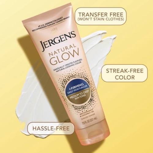 Jergens Natural Glow Firming Daily Moisturizer Medium to Tan Sunless Self Tanner Lotion, 7.5 oz