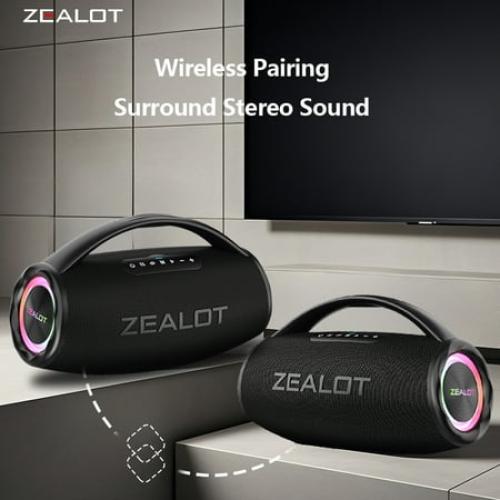 Black ZEALOT S97 80W high-power wireless speaker, with a built-in 16000mAh battery and RGB lighting, is compatible with memory card /USB/UAX/TWS stereo speakers and subwoofer hands-free calls