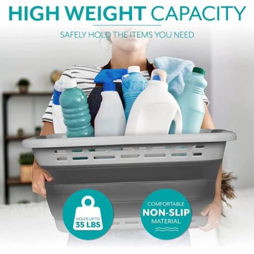 Brookstone 11 Gallon Collapsible Plastic Laundry Basket, Portable Pop-up Hamper, Foldable Storage Container, Washing Tub, Dark Gray