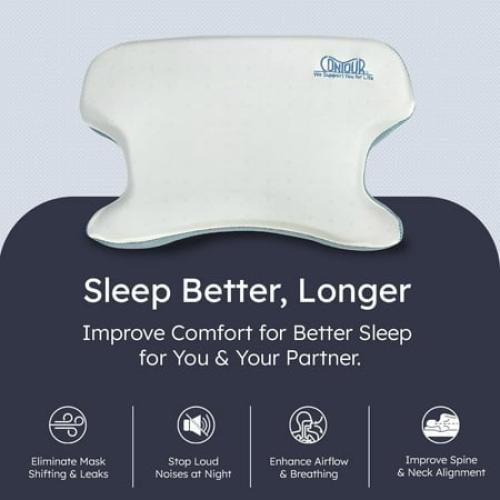 Contour CPAPMax Cool CPAP Comfort Bed Pillow for Side or Back Sleepers - Breathe Easier, Reduce Mask Discomfort and Air Leaks