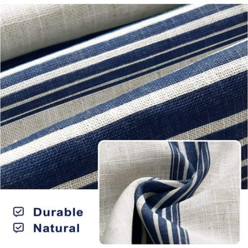 DriftAway Chris Vertical Striped Pattern Blackout Room Darkening Thermal Insulated Tie Up Adjustable Balloon Rod Pocket Curtain for Small Window, 45 x 63, Ivory Dark Blue