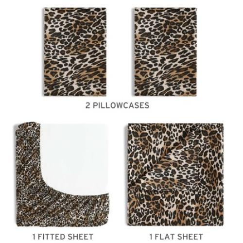Beatrice Home Fashions, Whimsical Zara Leopard Print 4PC Sheet Set, Queen