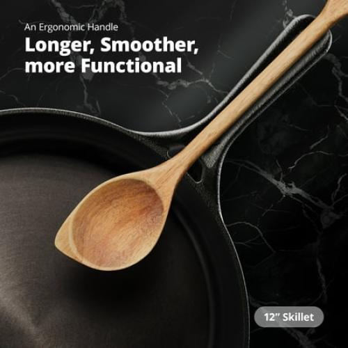 12 inch Cast Iron Skillet, Smooth Milled, Organically Seasoned Sauce Pan Surface