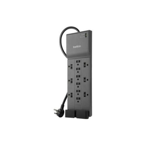 Belkin 12-Outlet Surge Protector w/ 12 AC Outlets & 2.4M Long Flat Plug Heavy-Duty Extension Cord for Home, Office, Travel, Computer Desktop, Laptop & Phone Charger, 3,940 Joules of Protection