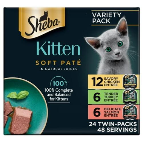 Sheba Perfect Portions Kitten Variety Flavors Pate Wet Cat Food, 2.6 oz Twin-Pack Trays (24 Pack)