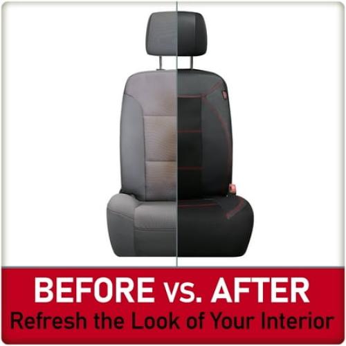 Genuine Dickies 2-Piece Black-Red Durasport Vegan Leather Universal Truck Seat Covers, 43634WDI