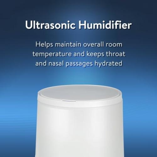 Equate Ultrasonic Humidifier, Diffuser, Cool Mist, Visible Mist, Filter-Free, 0.5 Gallon, White and Wooden