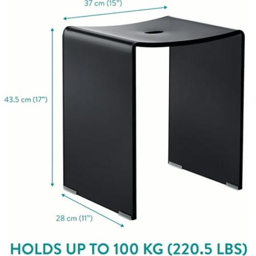 Navaris Black Acrylic Shower Bench - Waterproof Stool for Bathroom or Vanity 17.1 x 14.6 x 11 - Modern Glam Transparent Seat - Holds up to 220 lbs