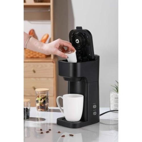 Mainstays Black Matte Dual Brew Coffee Maker, Single Serve, Auto Shutoff, 14 oz Reservoir