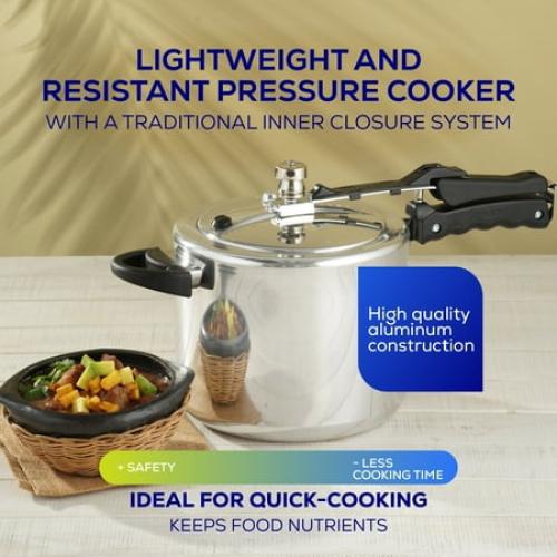 Size  6.3Qt / 6L Pressure Cooker for 7 Servings, With Multiple Safety Systems and Heat Resistant Handles For Can, Soup, Meat and Beans