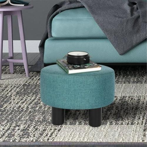 Homebeez Linen Ottoman Foot Stool Round Padded Foot Rest with Non-Skid Legs, Soft Step Stool for Couch, Desk, Hallway, Office, Lounge, Dorm Room Multiple Colors