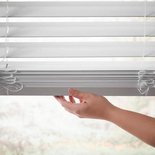 Size 22.5x48 Color White Home Decorators Collection White Cordless Faux Wood Blinds for Windows with 2 in. Slats - 23 in. W x 48 in. L (Actual Size 22.5 in. W x 48 in. L)