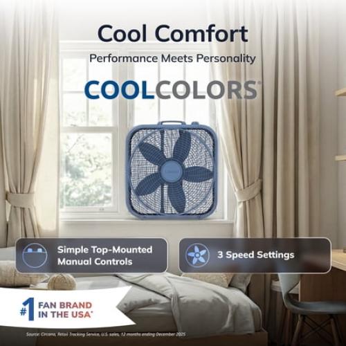 Lasko Cool Colors 20 3-Speed Energy Efficient Box Fan, Laguna Blue, B20312