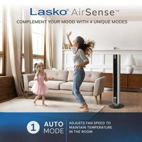 Lasko 40” WhisperForce DC Technology Tower Fan, 29 ft/s Airflow, Remote, Black, TDC401, New