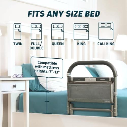 Lunderg Bed Rails for Elderly Adults Safety - with Motion Light & Storage Pocket - Railings for Seniors & Surgery Patients - The Bed Cane Fits Any Bed & Makes Getting in & Out of Bed Much Easier