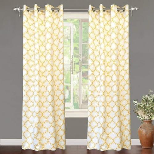 Driftaway Geo Trellis Room Darkening Grommet Unlined Window Curtains, Set Of Two Panels, Each 52ÂX84Â (Gray)