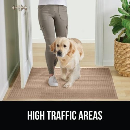 Gorilla Grip Moisture Guard Doormat, Indoor Outdoor Rubber Backed Weather Mat, 35x23, Beige