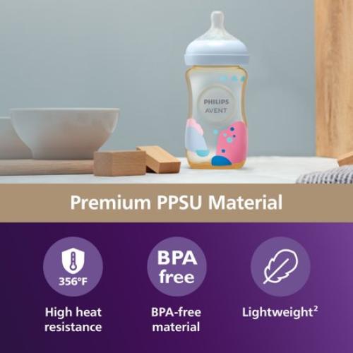 2Pack 9oz Philips Avent Ppsu Natural Baby Bottles with Medium Flow Nipples (Flow 3), 9oz, with Decoration, 2-Pack, SCY943/02