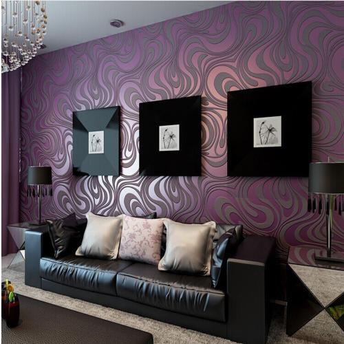 Q QIHANG 10M Modern Luxury Abstract Curve 3D Wallpaper Roll Mural Paper Parede Flocking for Striped Purple Color 0.7m x 8.4m=5.88SQM