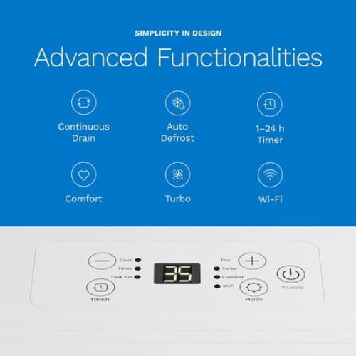 hOmeLabs 1,000 Sq. Ft Portable Wi-Fi Dehumidifier – 8 Pint, Ultra Quiet & Compact for Home, Bedroom, Bathroom & Office – Smart Humidity Control with Drain Hose Included