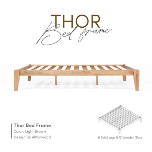 allforwood Thor Solid Wood Bed Frame - Standard King - Japanese Joinery Bed Frame - Wood Slat Support - No Box Spring Needed - Easy Assembly - Minimalist & Modern Style (Oak, King)