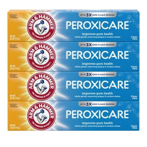 ARM & HAMMER Peroxicare Toothpaste for Gum Health, Baking Soda Toothpaste, Clean Mint, 6.0 oz (Pack of 4)