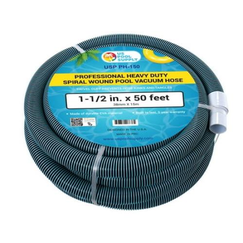 U.S. Pool Supply 1-1/2 x 50 Foot Professional Heavy Duty Spiral Wound Swimming Pool Vacuum Hose with Kink-Free Swivel Cuff, Flexible - Connect to Vacuum Heads, Skimmer, Filter Pump Inlet, Accessories
