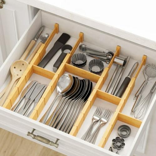 SpaceAid Bamboo Kitchen Organizer Drawer Dividers, Expandable(17-22 in), 17L x 0.6W x 2.6H