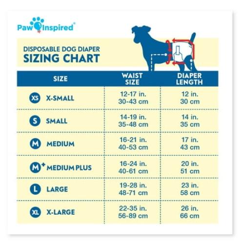 Paw Inspired Disposable Dog Diapers Female| Puppy, Doggie, Cat, Pet Diapers |Diapers for Dogs in Heat Period, Diapers that Stay on, Senior, Excitable Urination, or Incontinence (Medium, 32 Count)