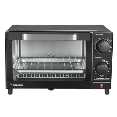 Mainstays 4-Slice Countertop Toaster Oven with 3 Settings, Includes Baking Rack and Pan, Black, New