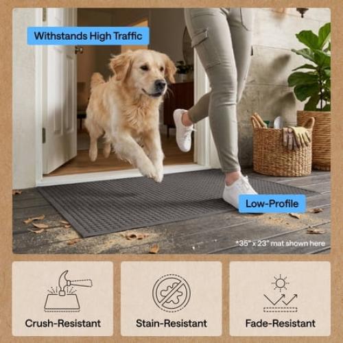 GORILLA GRIP HydroAbsorb Doormat, Indoor Outdoor Rubber Backed Weather Mat, 35x23, Grey