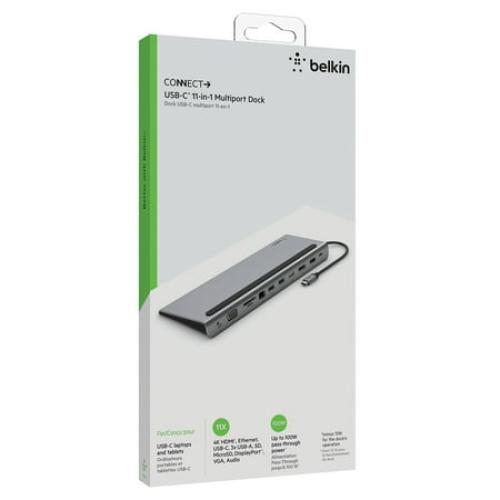 Belkin USB C Hub, 11-in-1 Multi-Port Laptop Dock with 4K HDMI, DP, VGA, USB C Docking Station with 100W Power Delivery, USB A, Gigabit Ethernet, SD, MicroSD, 3.5mm Port For MacBook Pro, Air and More