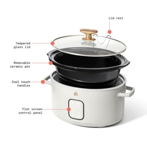 Beautiful 6 Qt Programmable Slow Cooker, White Icing by Drew Barrymore