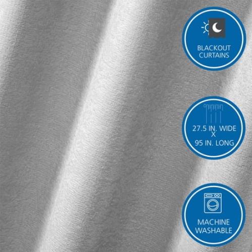 Mainstays 4 of a Kind Blackout Curtain Panels, Set of 4, Gray, 28 W x 95 L