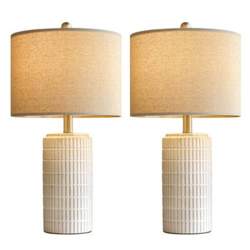 Oneach White Ceramic Table Lamps Set of 2 for Living Room Bedroom 23 Rustic Bedside Nightstand Lamps with Linen Lamp Shades