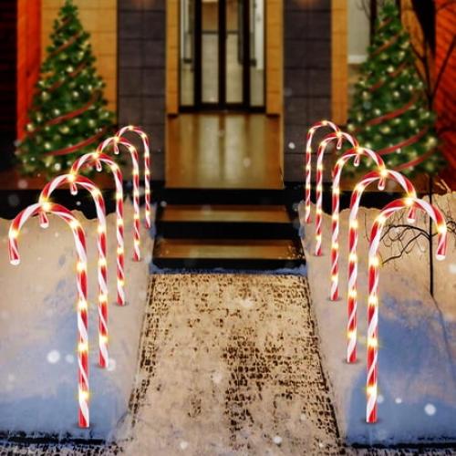 Joiedomi 12 Pack 17 Christmas Candy Cane Lights,Christmas Pathway Lights with White Lights for Indoor and Outdoor Christmas Decorations