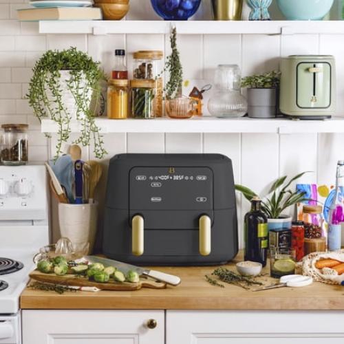 Beautiful 9 QT TriZone Air Fryer, Oyster Grey by Drew Barrymore
