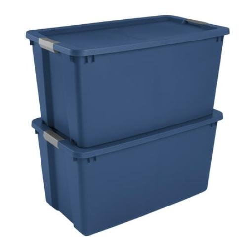 Sterilite 45 Gallon Extra-Large Wheeled Storage Bin, Plastic Storage Container with Latch Lid & Wheels, Blue