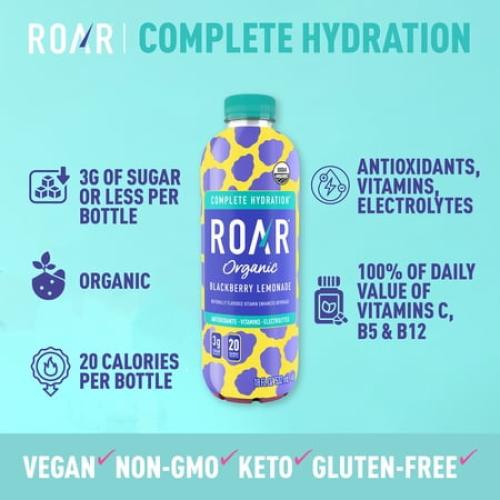 Roar Complete Hydration Organic - Blackberry Lemonade - 12 x 18 oz
