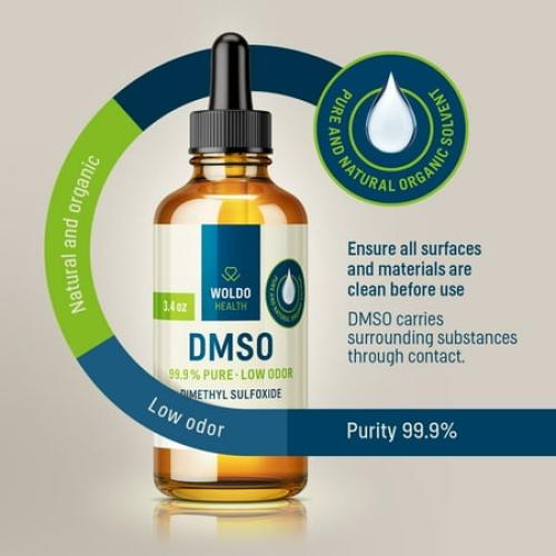 WoldoHealth DMSO 99.9% Pharmaceutical Grade - FT-IR Verified Dimethyl Sulfoxide, Low Odor Solvent in Glass Bottle with Precision Dropper (3.38 oz)